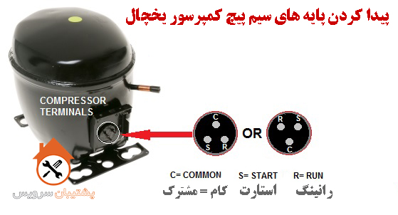 پیدا کردن پایه های سیم پیچ کمپرسور یخچال ، تشخیص پایه رانینگ استارت و کام در موتور یخچال فریزر